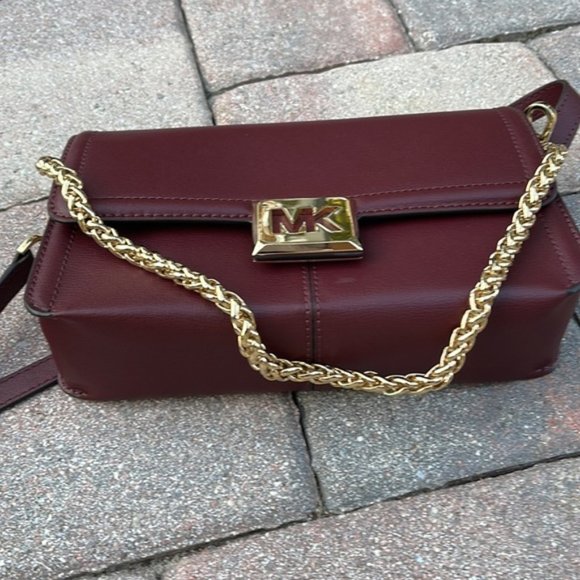 Michael Kors Sonia Medium Leather Shoulder Bag Merlot - Picture 11 of 16